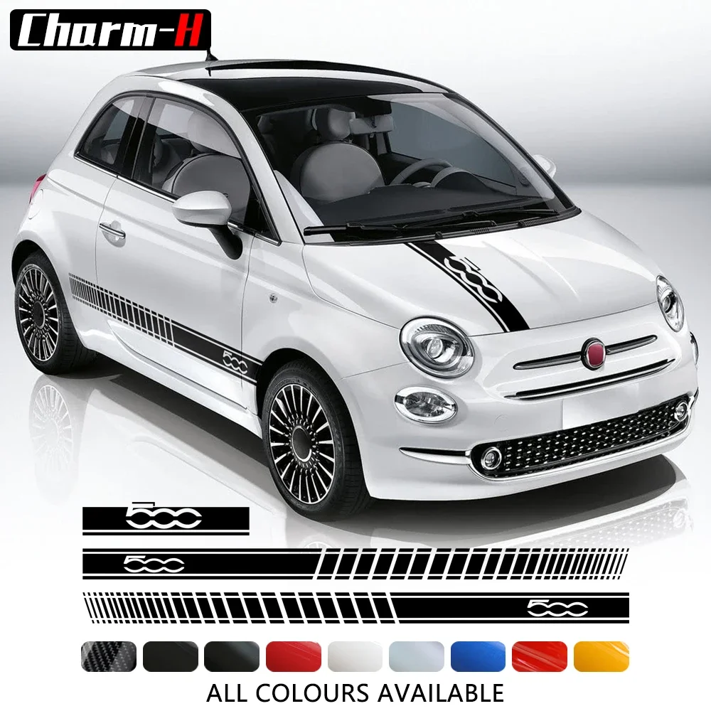 

Car Styling Rocker Door Stripes Stickers Hood Cover Decal for Fiat 500 Abarth Side Skirt Decal Graphic Sticker Accessories