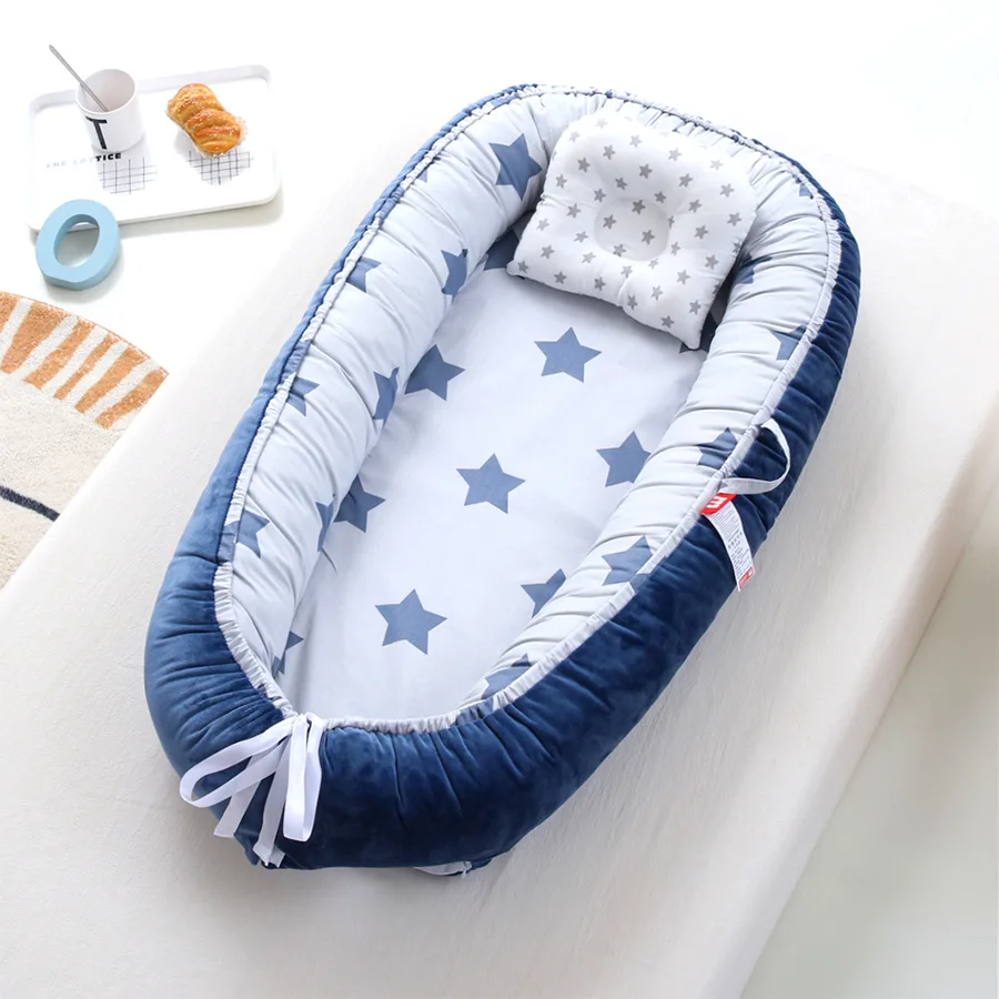 Cotton Giường Gấp Du Lịch Giường Cũi Sơ Sinh Tổ Giường Cho Bé Gái Bé Trai Trẻ Sơ Sinh Bassinet Ốp Lưng Unisex Lửng Di Động Ren Nệm