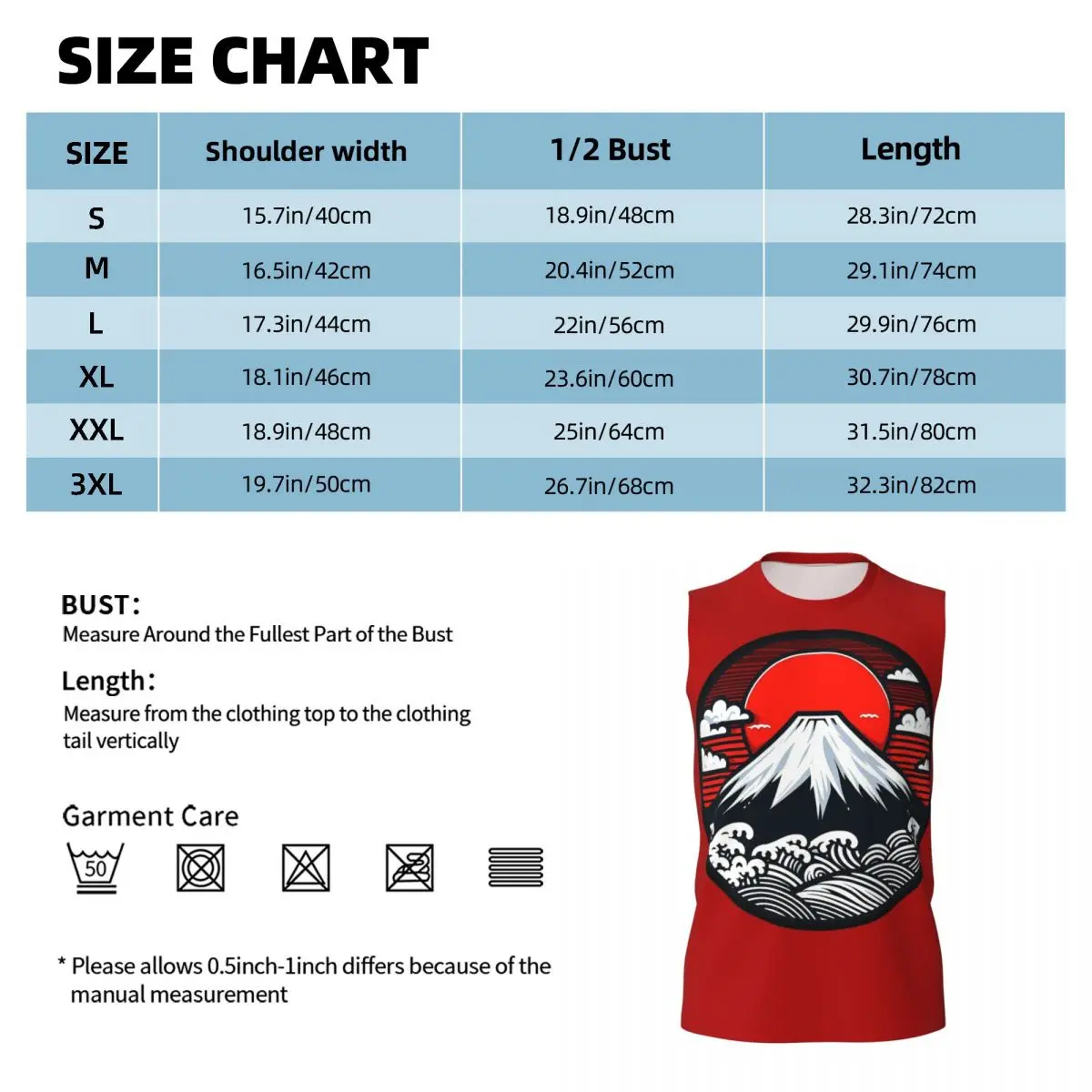 Mount Fuji And The Great Wave Off Kanagawa Men Printed Sleeveless T-shirt Casual Hip Hop Street Style Beach Holiday Tank Tops