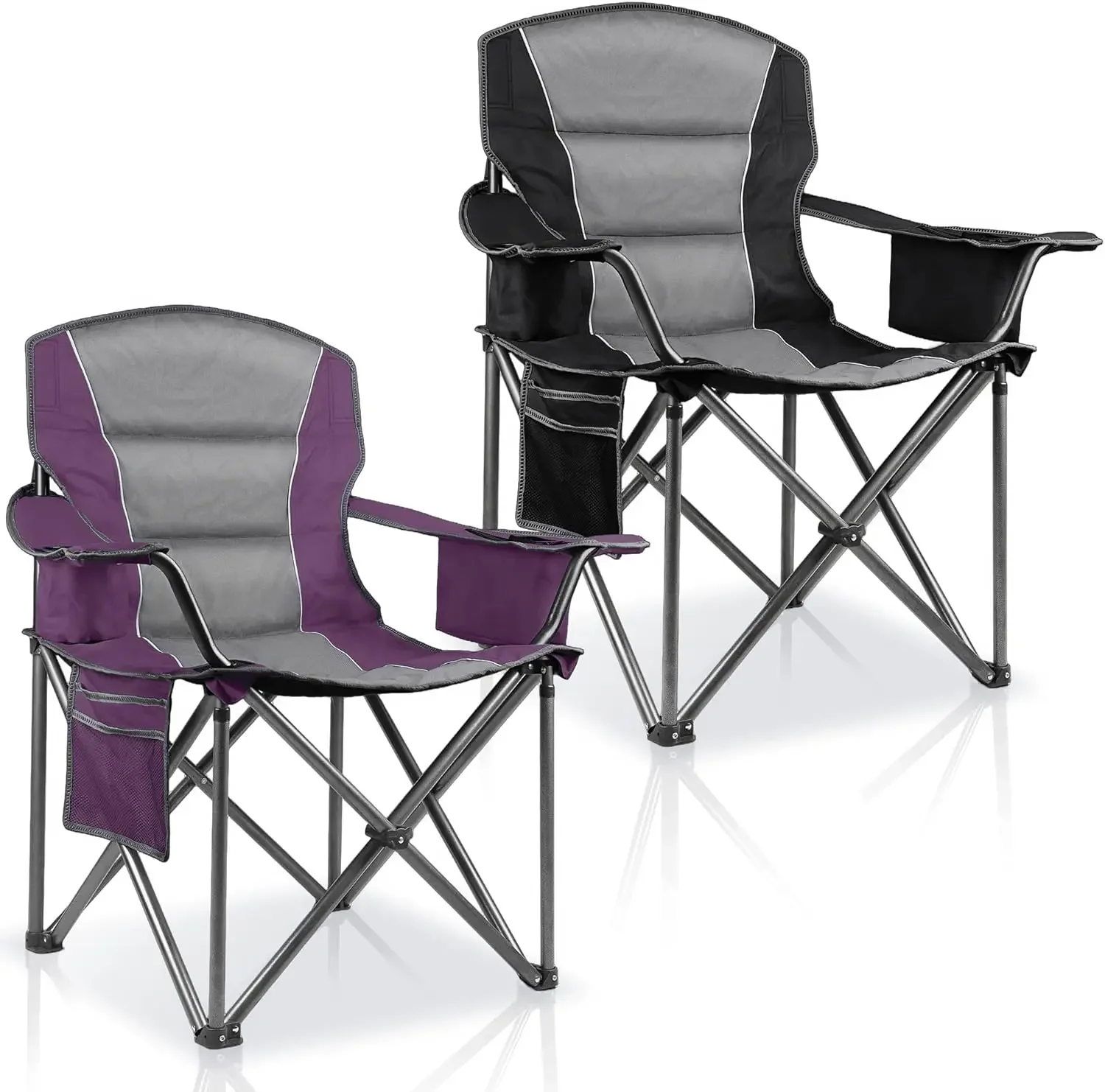 

2 Pack Padded Oversized Camping Chairs for Adults,Heavy Duty Support 400 Lbs,Folding Portable Lawn Chair w/Cup Holder,Cooler Bag