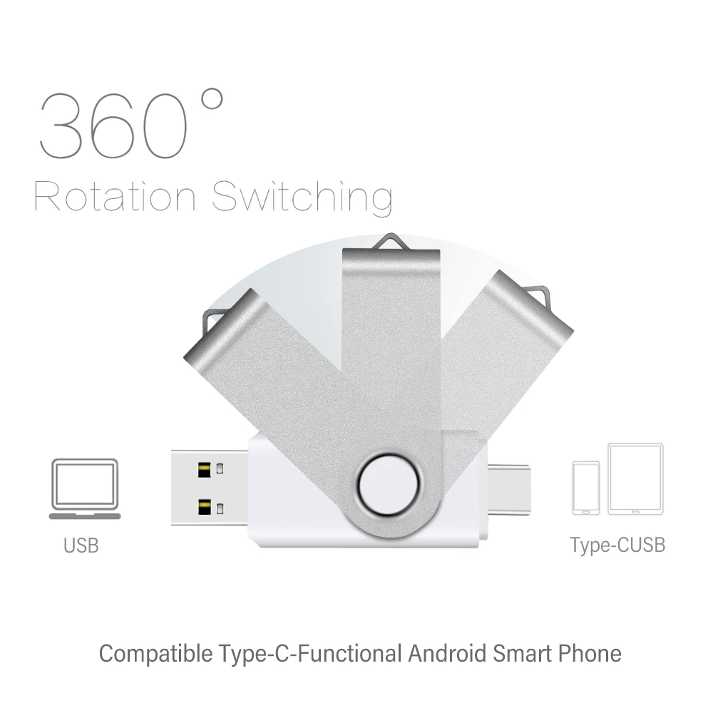 SHANDIAN TYPE-C 2.0 USB 플래시 드라이브, 7 색 회전식 펜 드라이브, 금속 키 체인, 메모리 스틱, 64GB, 32GB, U 디스크, 비즈니스 선물