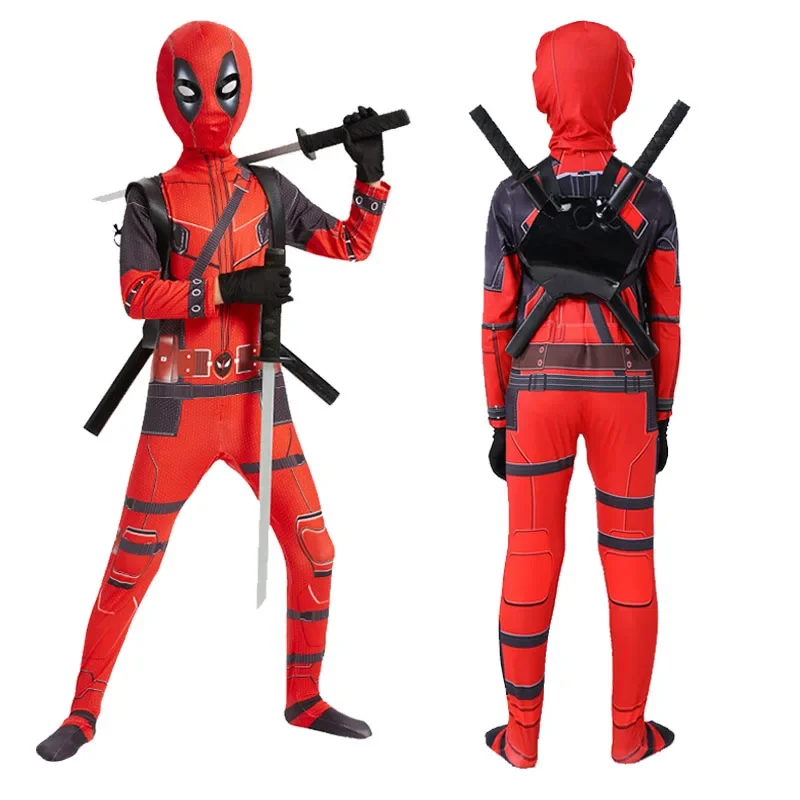 Superhero Deadpool Mask Bodysuit Halloween Kids Cosplay Party Costume Sword Bag Jumpsuit New Year gift