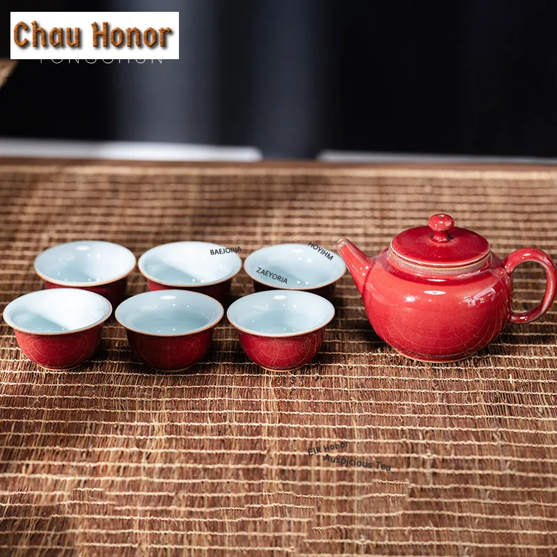 200ml Kiln Change Red Jun Porcelain Teapot Zen Tea Infuser Pot Tea Soaking Kettle with Strainer Tea Ceremony Accessories Craft