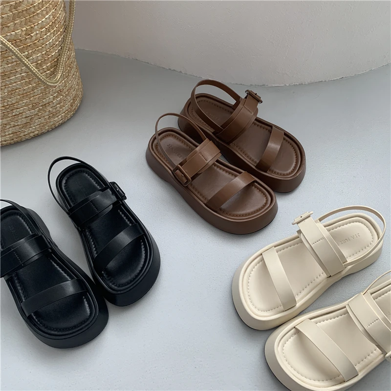 Fashion Clip Toe Sandals Women Platform Flats Heels Casual Ladies Open Toe Bohemian Shoes Sandal Ankle Buckle 2023 Summer Mujer