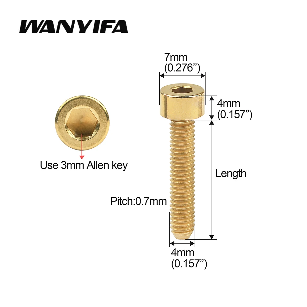 Wanyifa Titanium Bolt M4 X 10 12 15 20mm Allen Key DIN912 Titanium Stem Screw Bicycle Limit Tension Screw