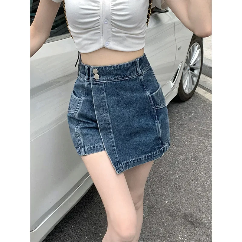 Vintage Slimming Denim Mini Dress High-waisted A- line Skirt Petite Summer Style Women's Fashion