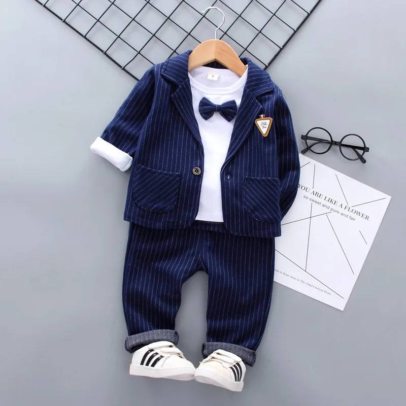 Baby Clothes Sets Children Suits Autumn Kids Gentleman Style Suit Coats T-Shirt Pants 3pcs Infant Boys Outfits 1 2 3 4 YEARS