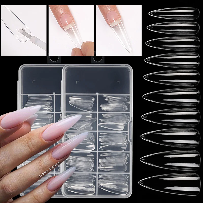 Faux-Ongles à Pression Naturels Longs en Forme de Cercueil, Couverture Complète pour Gel, Moule de Construction Rapide pour Ballet, N64.Tools, 100 Pièces/Boîte