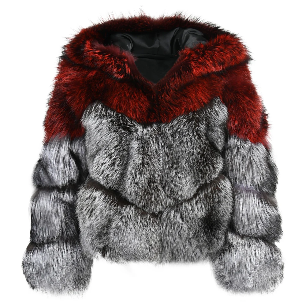 Real Fox Fur Coat Hooded Winter Women New Fashion Design Fox Fur Outerwear Natural Fox Fur Coat Women Winter