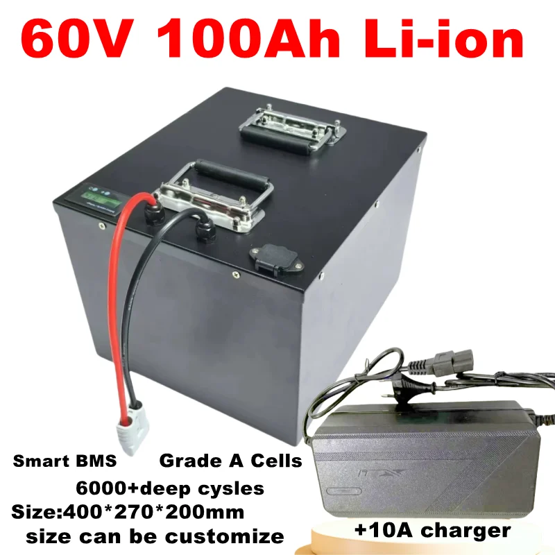 

Waterproof 60V 100Ah Li-ion battery with BMS for scooter Forklift sweeper Sightseeing car AGV + 10A charger