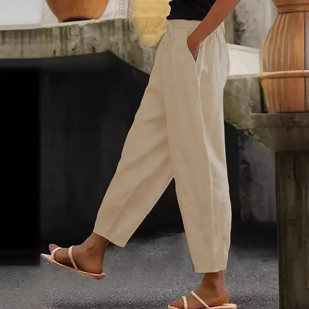 

European and American Spring and Autumn New Women's Pants Cotton and Linen Solid Color Fashion Casual Women's Pants