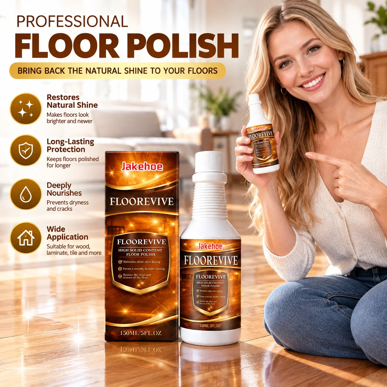 Jakehoe Multifunctional Floor Polish Fast Acting Scratch Repair Shine & Protect Floor Polish Household Wood Floor Restorer 150ml