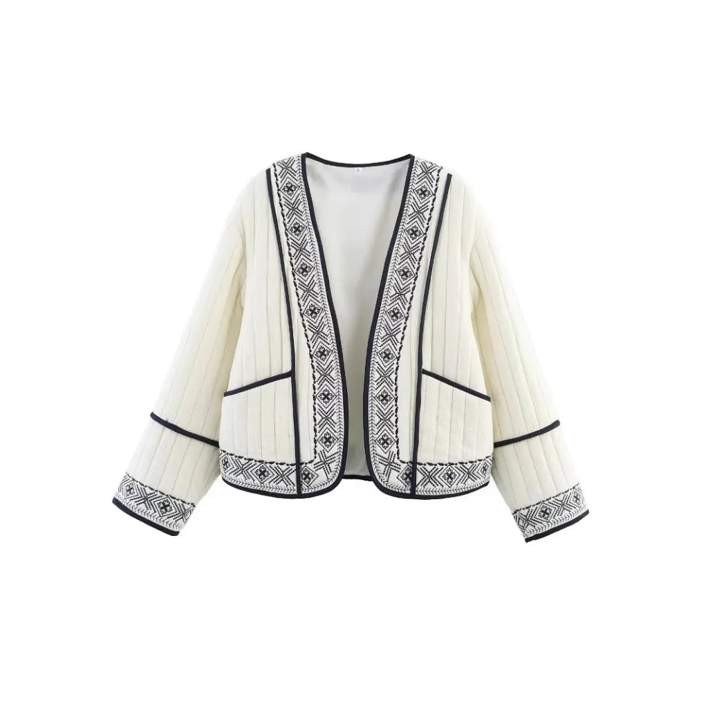 

Women's European And American Style Embroidered Cardigan Jacket Fashion Versatile Contrasting Color Clothing for Women