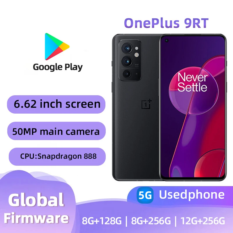OnePlus 9RT 9R T 5G Global Rom Multi-language 8GB 128GB Snapdagon 888 120Hz 6.62 inches AMOLED 65 Warp Charging used phone
