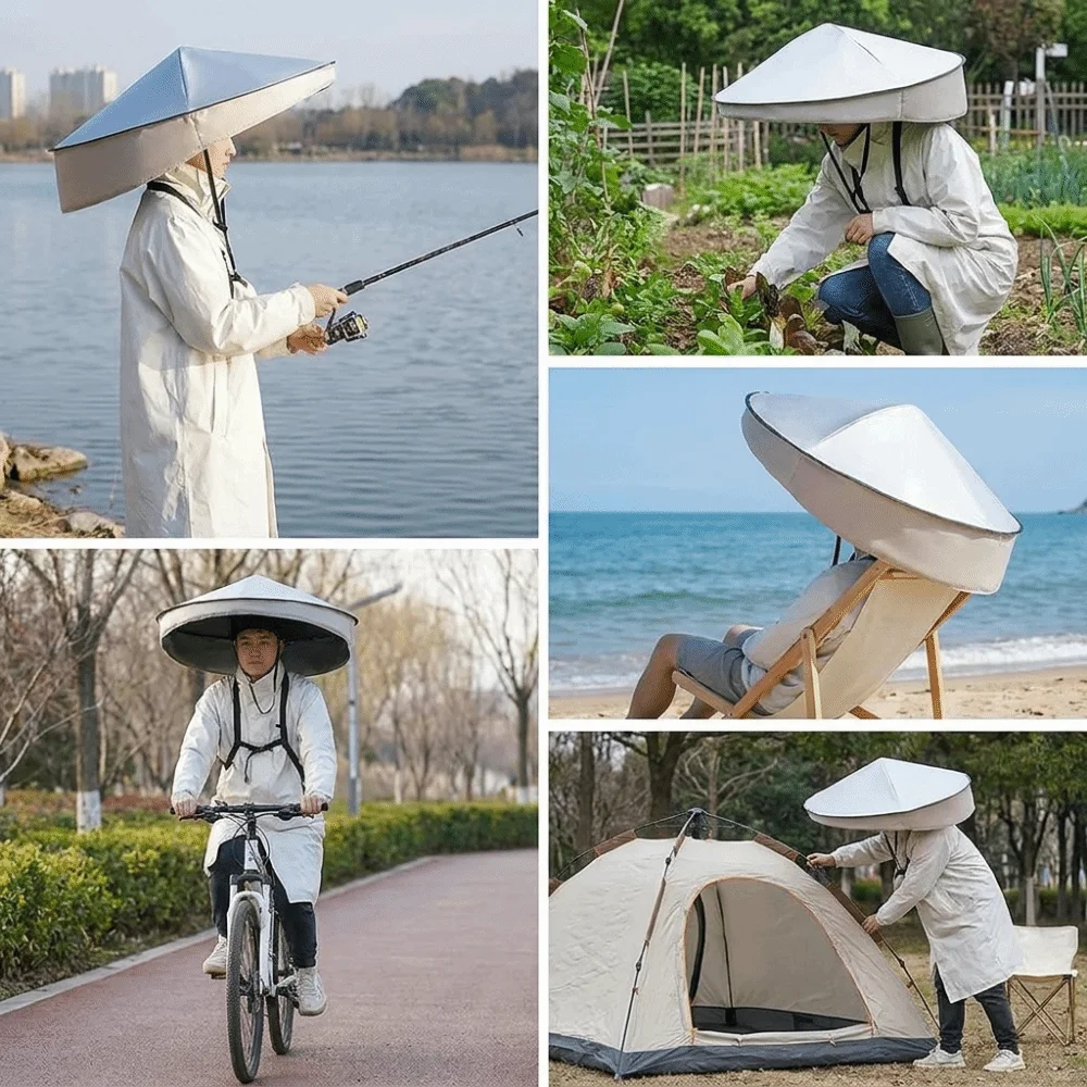 Practical Gift Nylon Hands Free Umbrella Hat Rainproof Pongee Sun Shade Cap Foldable UV Protection Head Mount Umbrella Outdoor