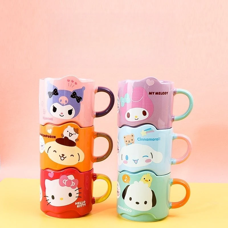 New Sanrio Hello Kitty Kuromi My Melody Cinnamoroll Pompompurin Pochacco Water Cup Mug Household Use Stacking Cup Sweetness