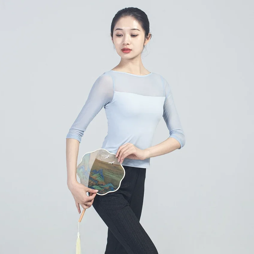 Sexy Women T Shirt See Through Transparent Mesh Tops 3/4 Sleeve Sheer Slim Ladies Solid Turtleneck Silk T-Shirt Lace Crop Top