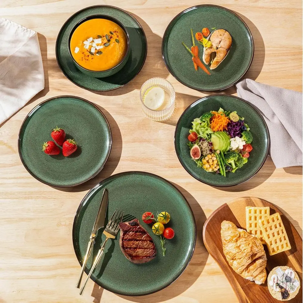 Handcrafted Porcelain Dinnerware Set for 4, Reactive Glaze, Chip Resistant, Oven & Dishwasher Safe