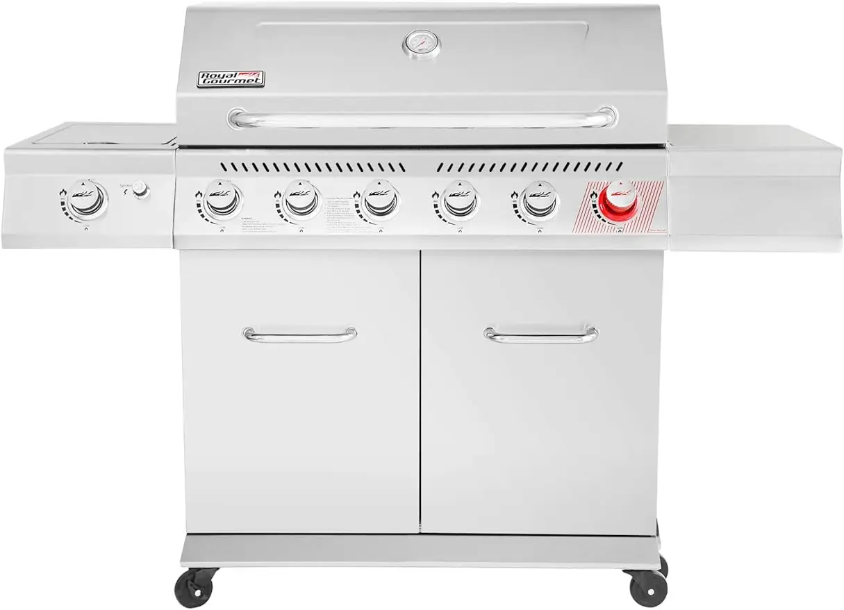 

Royal Gourmet GA6402S Stainless Steel Gas Grill, Premier 6-Burner Propane BBQ Grill with Sear Burner and Side Burner, 74,000 BTU