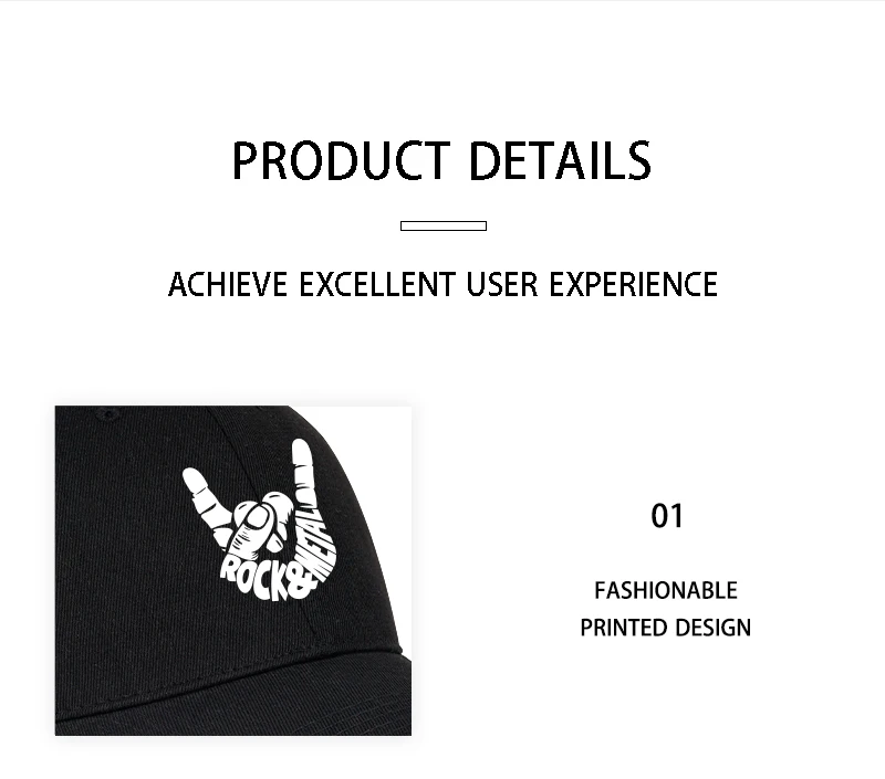 Rock & Metal Hand Gesture Baseballkappe, verstellbar, Unisex, Streetwear, Heavy Metal Fan-Hut – Detail 8