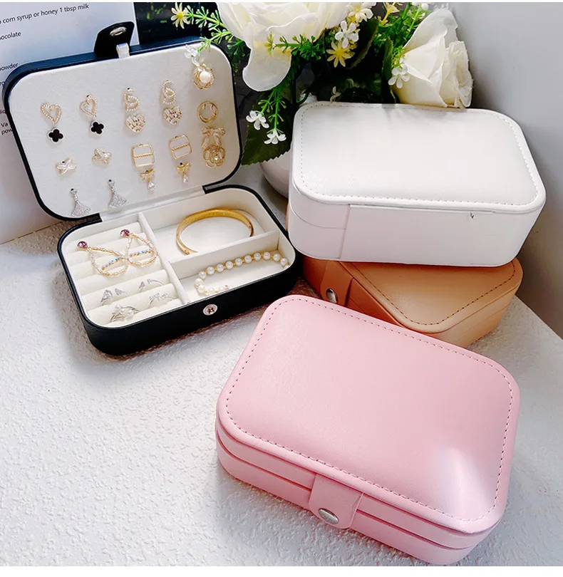 Portable Jewelry Box Jewelry Organizer Display Travel Jewelry Case Boxes Two Layer Waterproof Leather Storage Zipper Jewelers