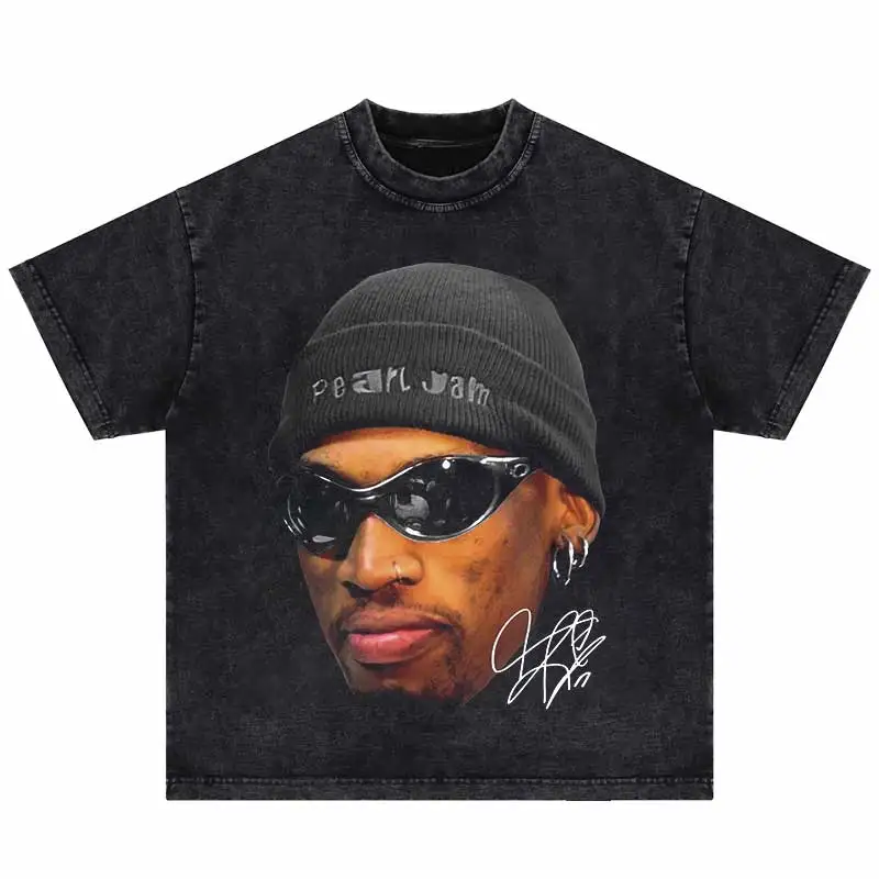 Hip Hop Men\'s Big Face T-shirt Tops Dennis Rodman Portrait Graphic Printed T-Shirt Vintage Cotton Men Casual Oversized  Tshirt