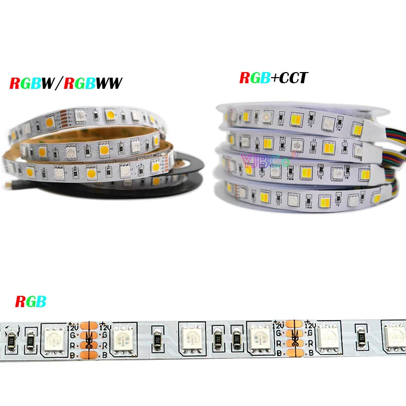 

12V DC 60LEDs/m 5M RGB/RGBW/RGBWW/RGB+CCT LED Strip SMD 5050 RGB Flexible Light RGB+WW/CW Lamp Bar RGBCCT Tape White PCB IP30/65