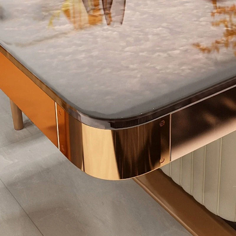 #Solid wood oval marble top dining wheel table and chair set marble solid wood console luxury dining table 8