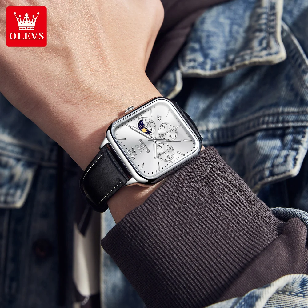 OLEVS 9914 Men\'s Watches Classic Original Quartz Watch for Man Leather Waterproof Wrist Watch Chronograph Date Reloj Hombre