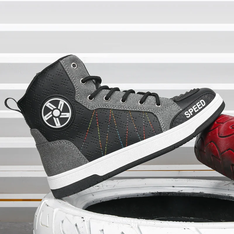 

Men Motorcycle boots Breathable Anti-fall Rider Road Racing Casual Shoes Boots Gear Shift Rubber Sole Reflective Motorbike Shoes