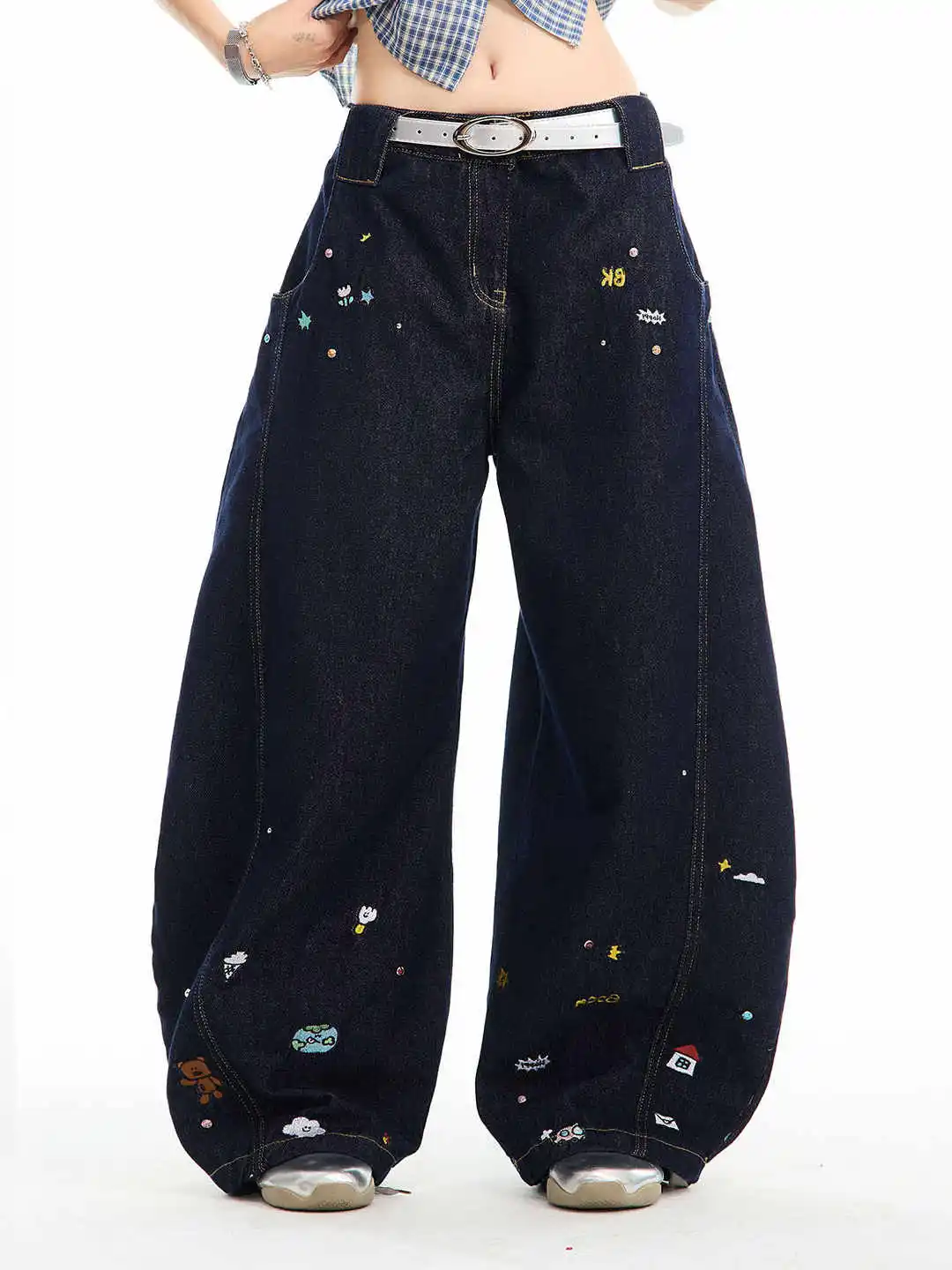 

Women Dark Blue Y2k Embroidery Jeans Vintage Harajuku Baggy Boyfriend Jean Pants Japanese 2000s Style Emo Denim Trouser Clothes