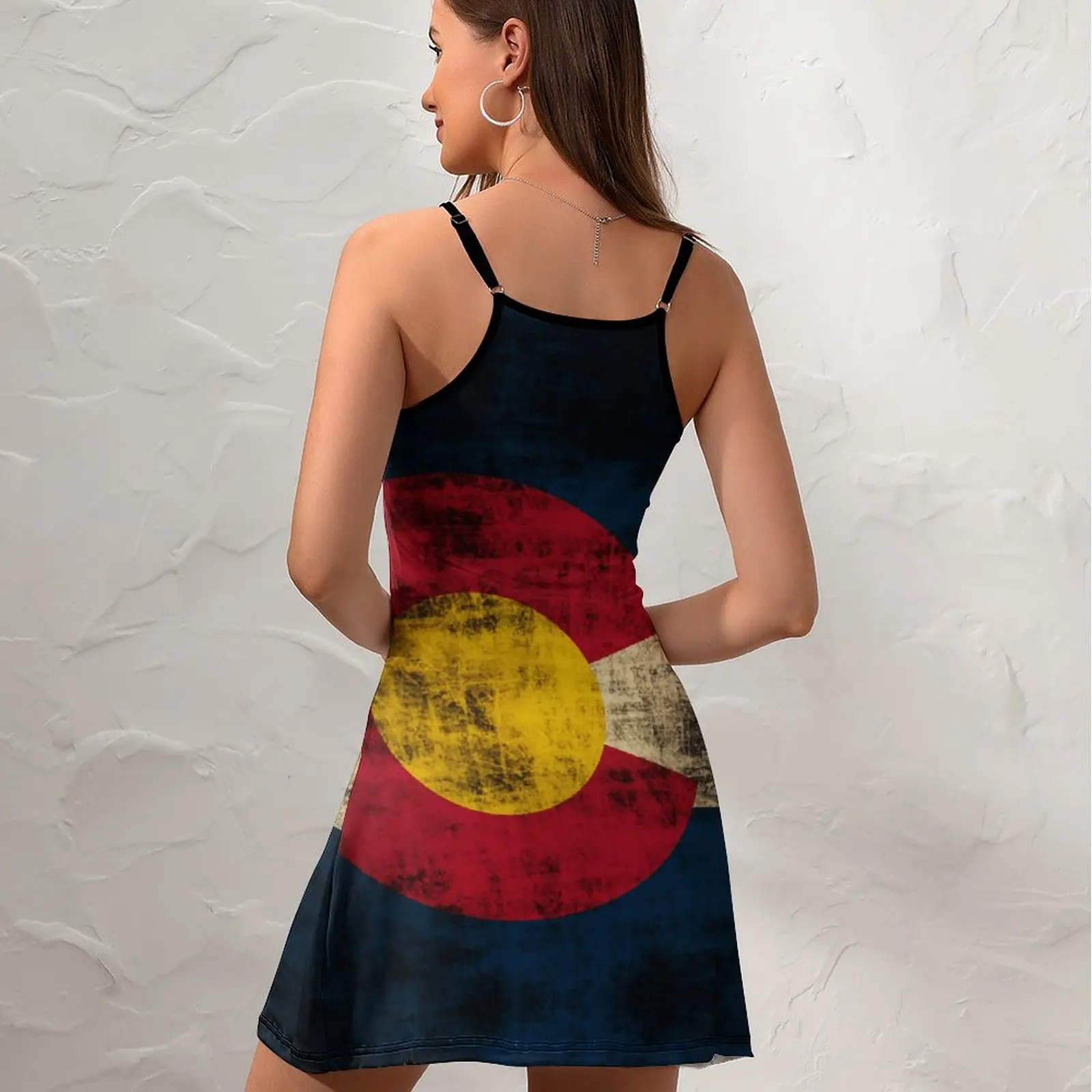 Vintage Grunge State of Colorado Flag  Women's Sling Dress Casual Graphic Exotic Woman's Clothing Humor Graphic Cocktails Suspen