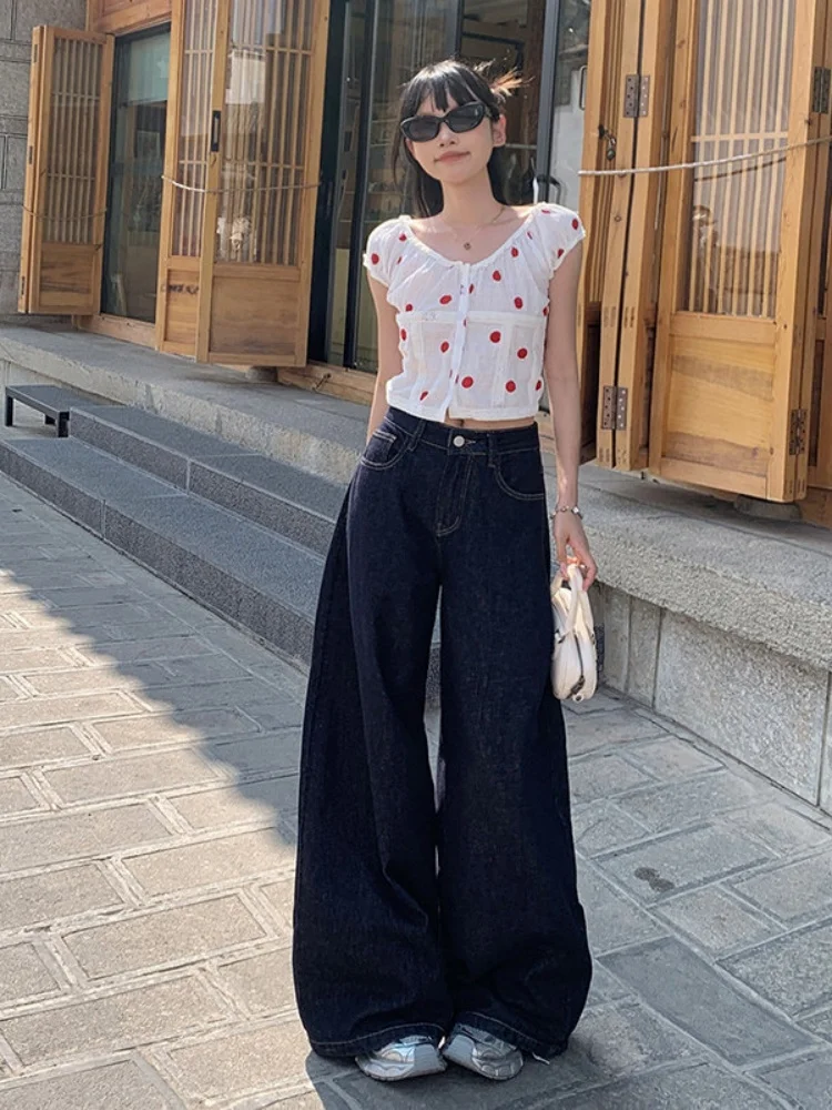 

plus Size Women's Wide Leg Jeans Loose Fit High Waist Spring 2026 Vintage Style Drapey Slimming Effect Floor Length Trousers
