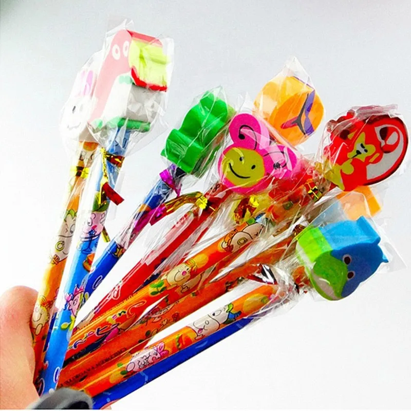 20Pcs 19CM Cute Cartoon with Eraser Pencil Kids Birthday Party Start of School Boy Girl Gift Kindergarten School Prize Gift Pack