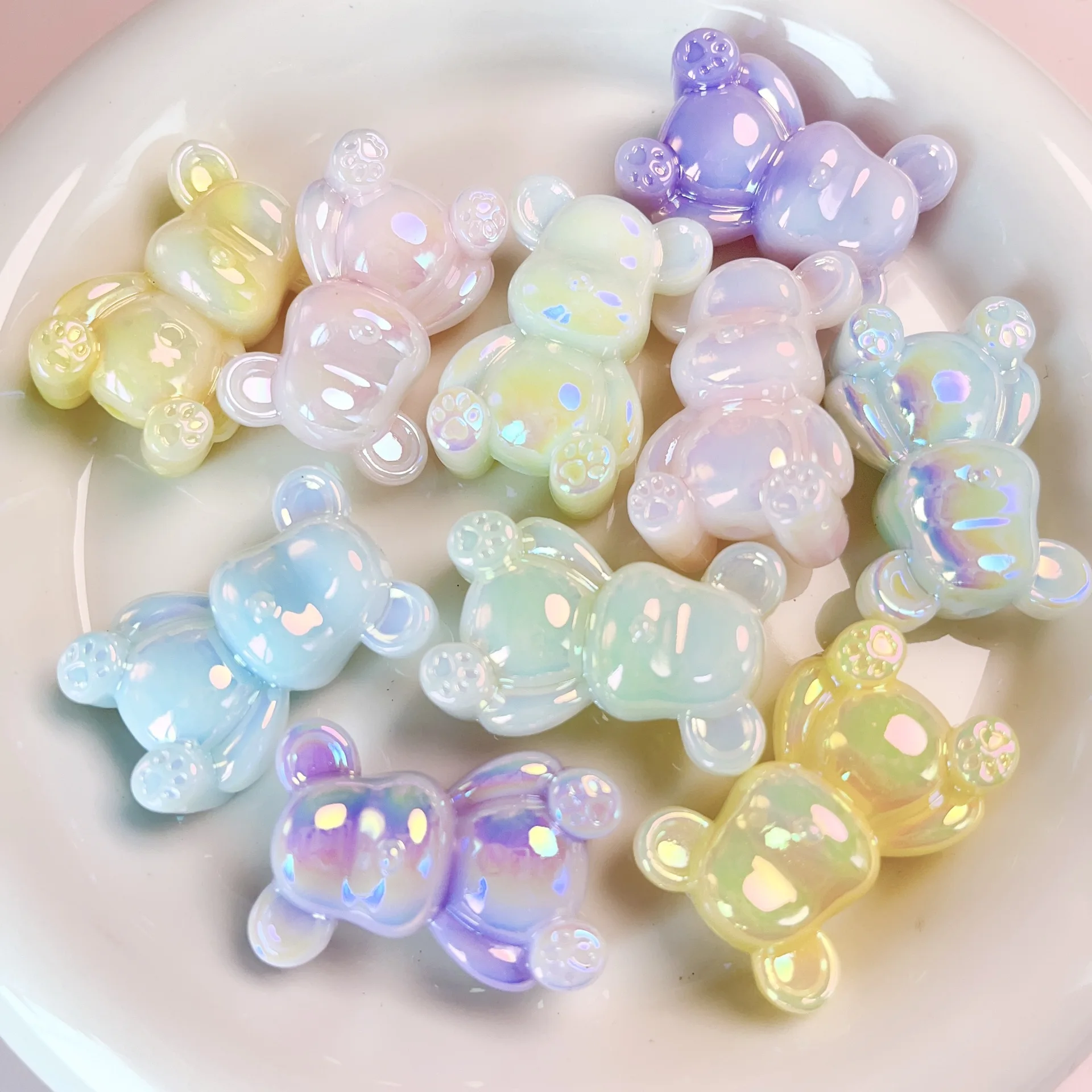 2 Pcs 24X34mm Straight Hole Glow Bear Spacer Beads for Jewelry Making DIY Mobile Phone Chain Keychain Car Suspension Accessories