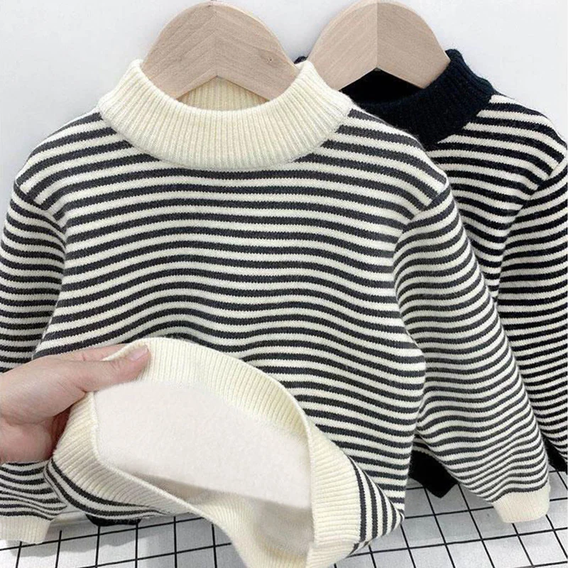 

Autumn Winter KPOP Fashion Kids Sweaters Casual Knitting Pullover Long Sleeve Tops for Girls and Boys Stripe Children's Clothes