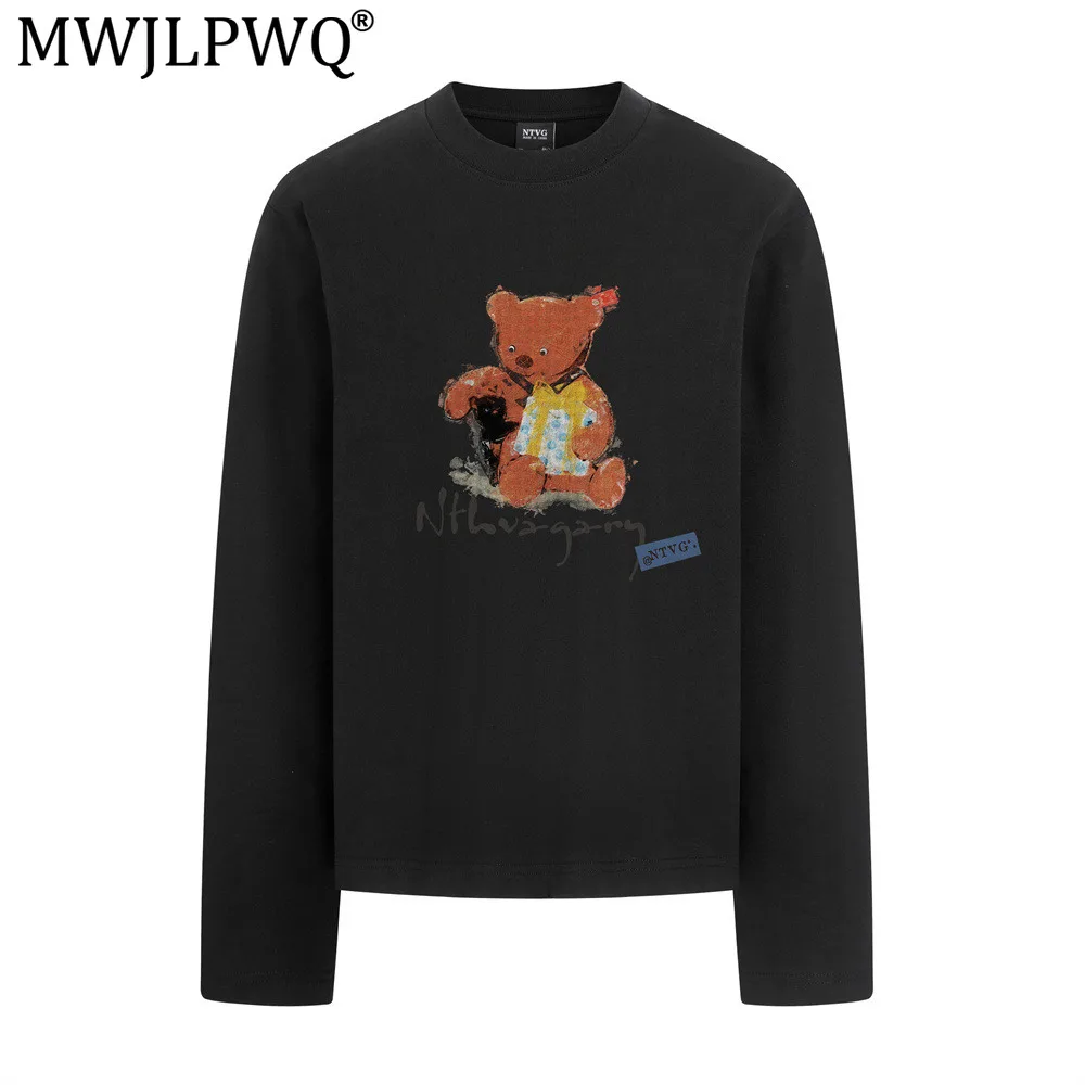 MWJLPWQ Personalized Casual Long-Sleeve Printed T-Shirt Men's Spring Autumn Cotton Round-Neck Tee Top Ins Hip-Hop Street  20409