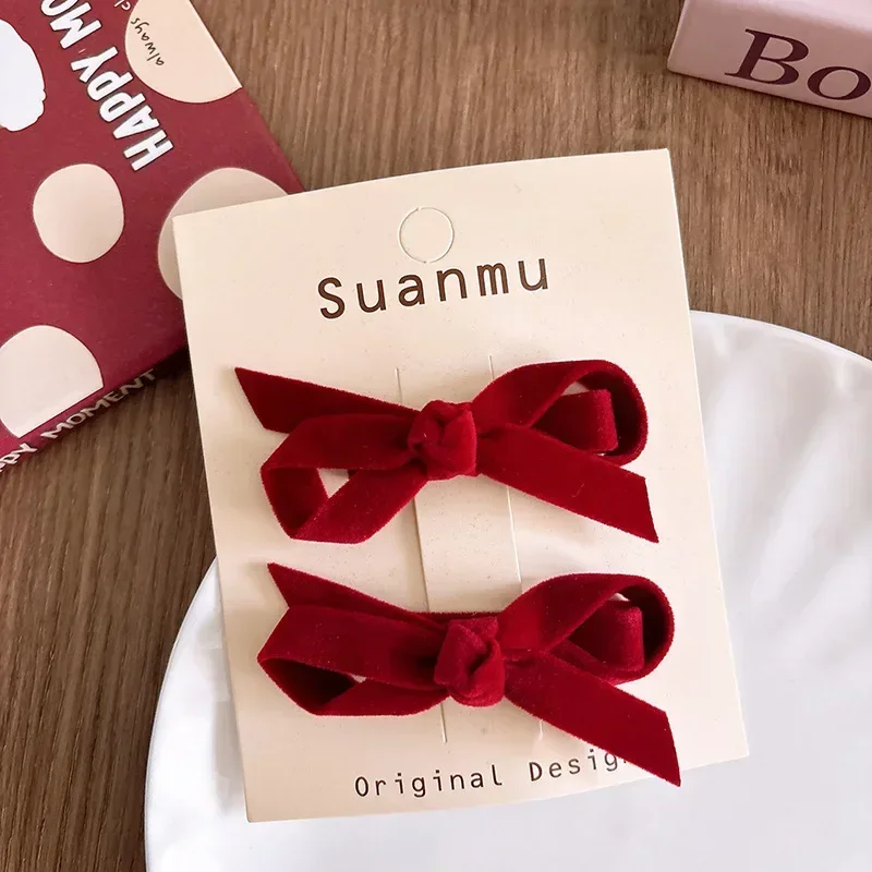 2pcs/set Korean Velvet Hair Bows Set for Kid Girls Princess Cute Elegant Barrettes Hair Ties All-Match Kids Hair Accessories
