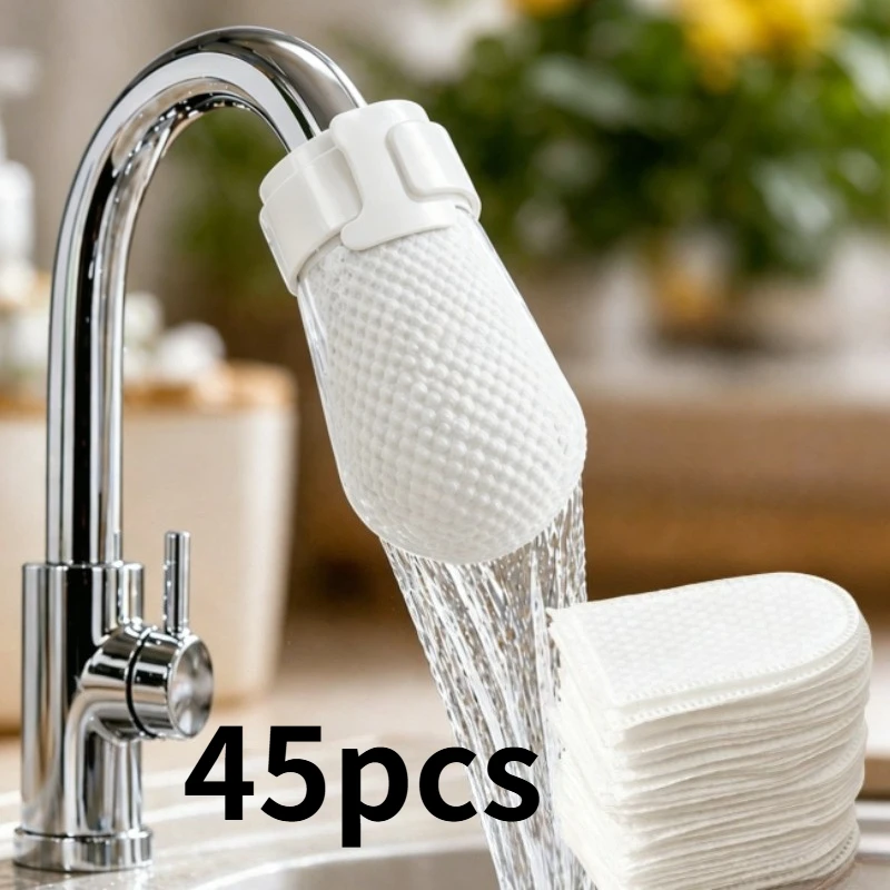 45-piece Set (40 Filter Cores + 5 Straps) High-density Non-woven Fabric Faucet Filter Core, Suitable for Both Kitchen and Bathroom Use, Tap Water Filter Core for Simple Installation To Remove Rust, Silt and Impurities.