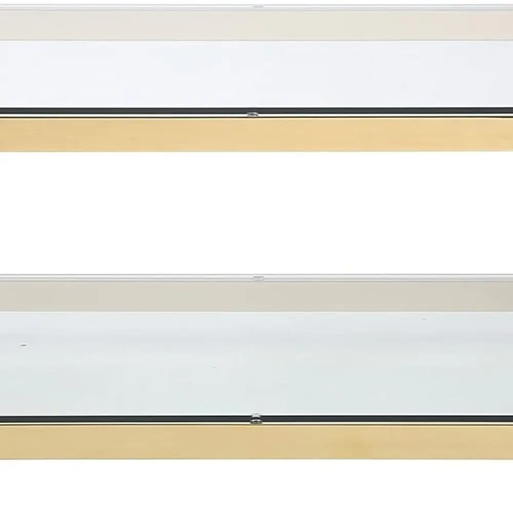 Rectangular Gold Stainless Steel Coffee Table with Glass Top for Living Room