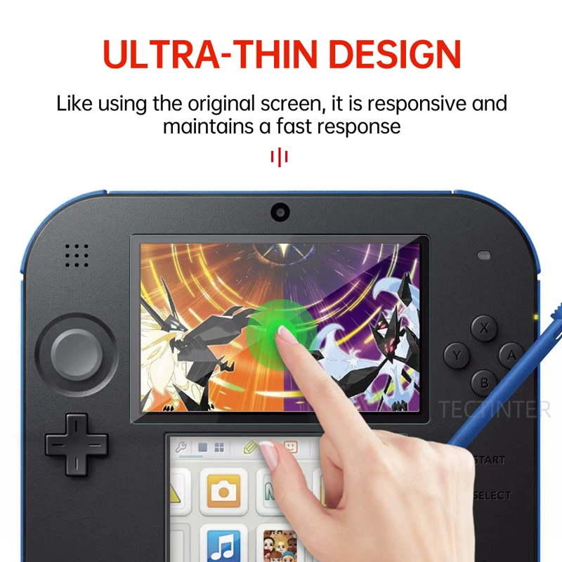 مجموعة واقيات شاشة LCD شفافة لجهاز نينتندو 2DS تعمل باللمس الشفاف لحماية طبقة الختم الأمامية + الخلفية لـ 2DS