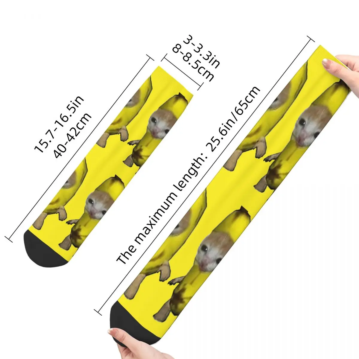 Calcetines largos de poliéster para hombre y mujer, medias antideslizantes con diseño loco, lindo gatito, plátano, gato, Meme, baloncesto