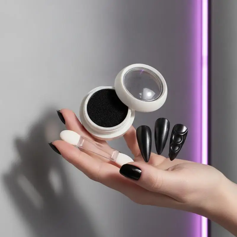 Magic Mirror Glitter Nail Powder Chrome Black Metallic Rubbing Pigment 1 Box High Pigmented for Professional Nail Salon