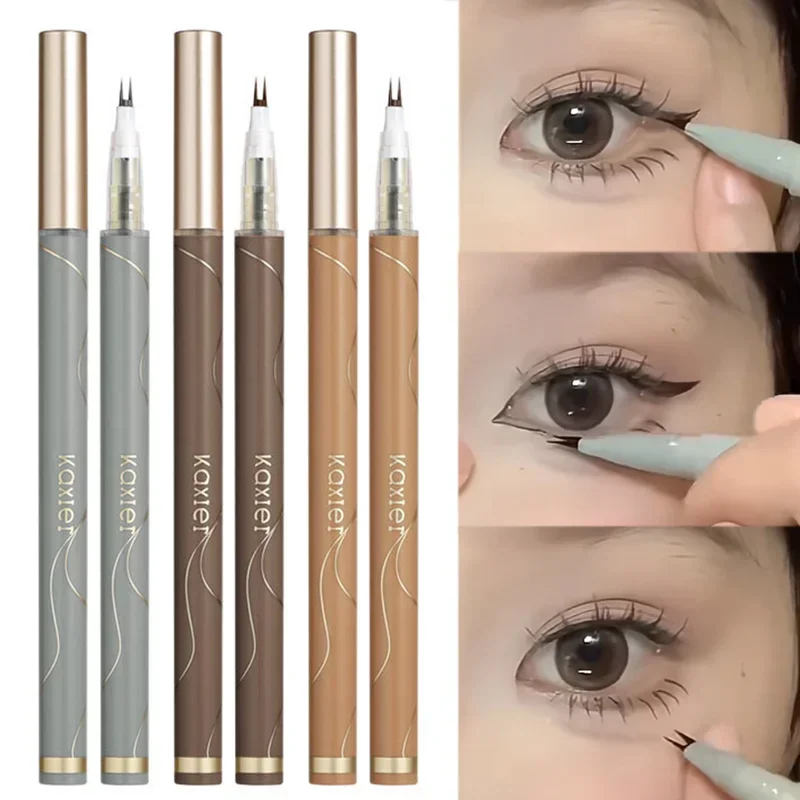 Double Forked Tip Lower Eyelash Pen Makeup Liquid Eyeliner Pen Waterproof Natural Tea Brown Liquid Eye Brow Lower Lash Pencil