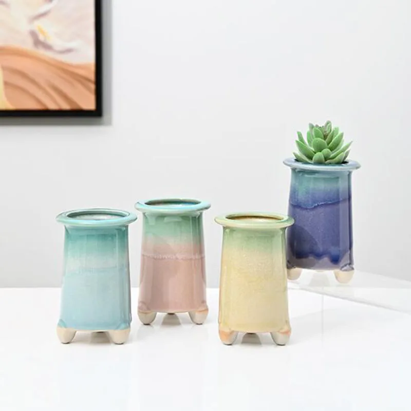 Ice Crack Porlceain Succulent Plant Pot Household Breathable Flower Pot Vase Container Ornamnets Garden Home Decorations
