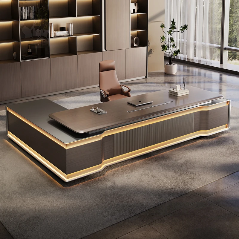 Easy Daily Maintenance Durable Eco-Friendly Boss Table Elegant Line Design Luxury Executive Desk Filing Cabinet 5-Year Warranty