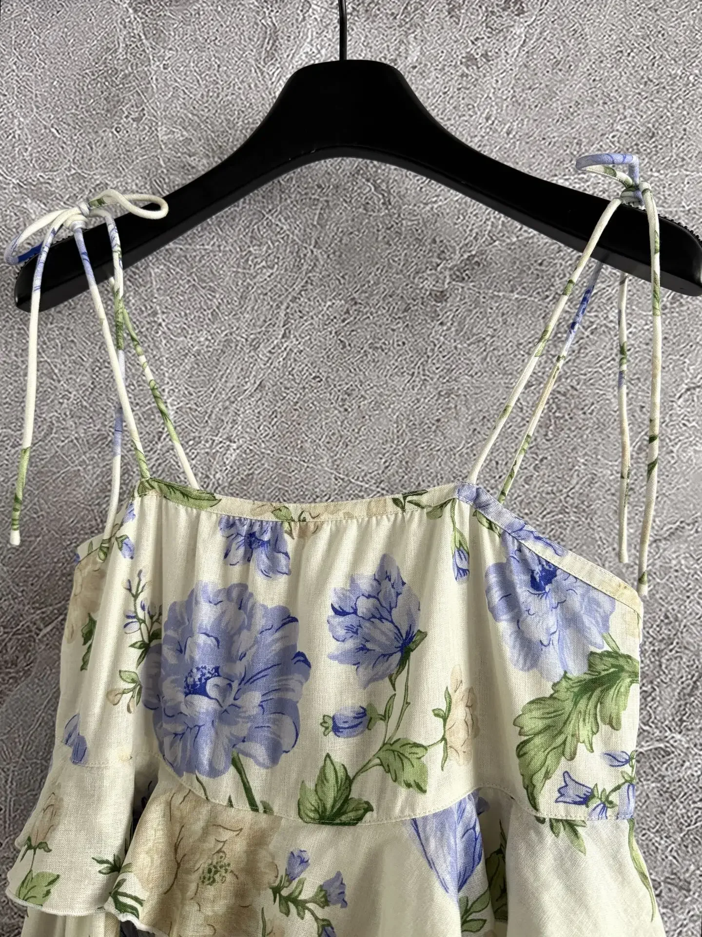 Flor impressão feminina estilingue boneca vestido babados em camadas gola quadrada sem mangas doce feminino linho mini robe