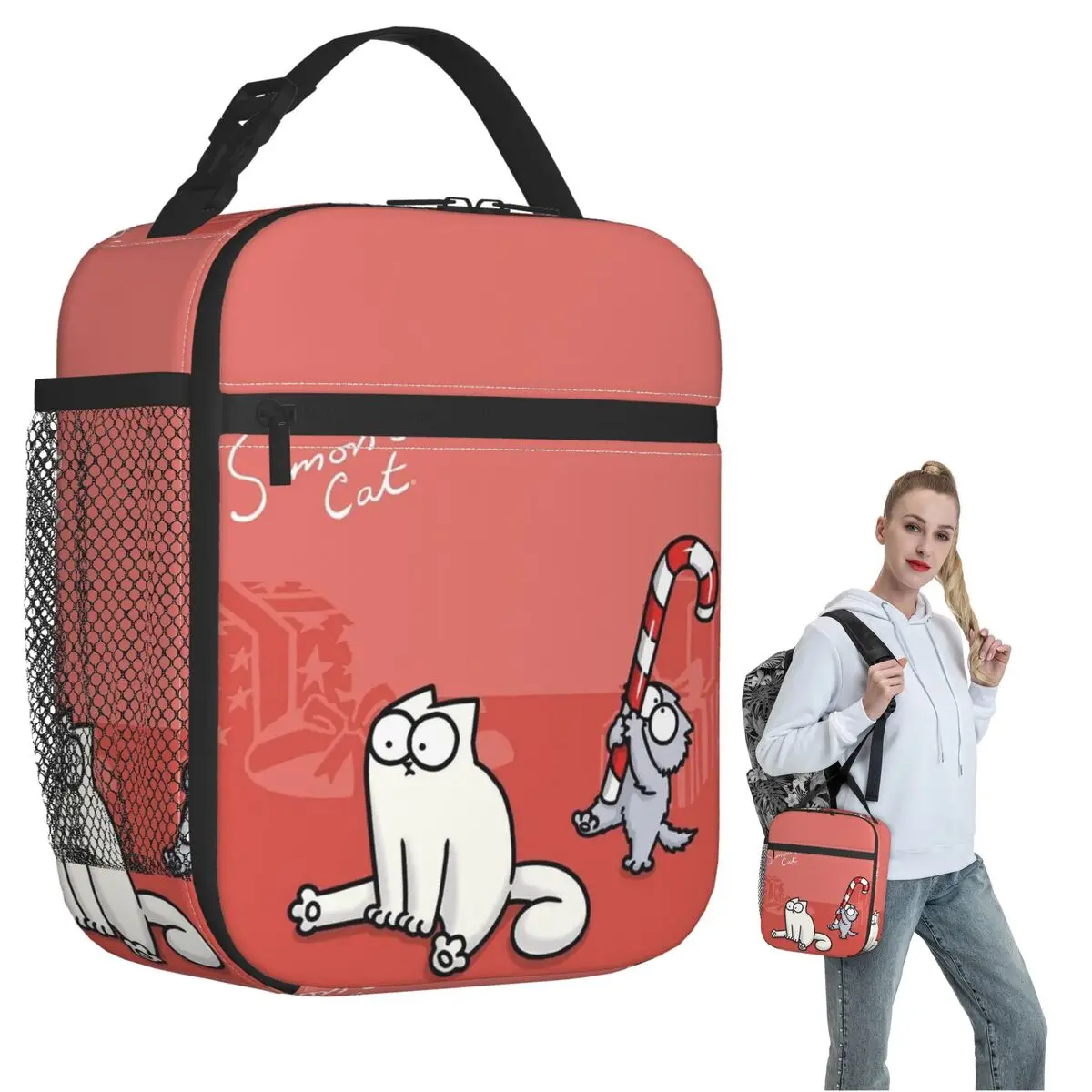 

Термосумка для обедов Simons Cat для женщин и детей, портативная термосумка для еды, сумка-тоут для ланч-боксов