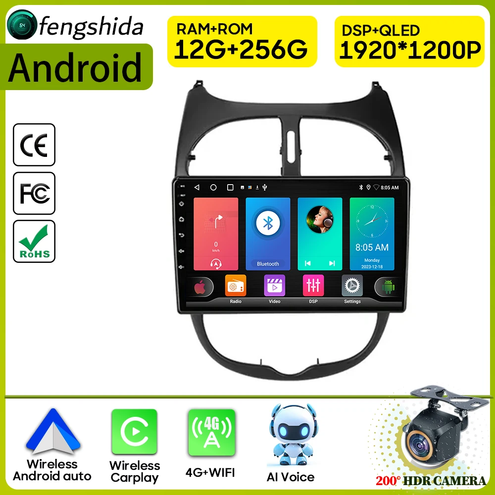 

Автомобильный радиоприемник Carplay для PEUGEOT 206 206CC 206SW 2001-2016 навигация GPS Android автомобильный мультимедийный плеер стерео 4G Wifi No 2din DVD