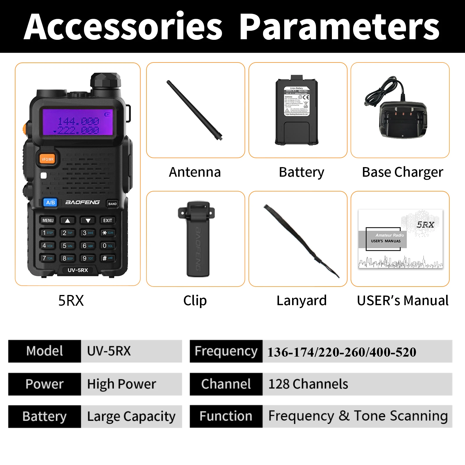 Baofeng UV-5RX 136-174/220-260/400-480MHz am Flugzeug band Walkie Talkie